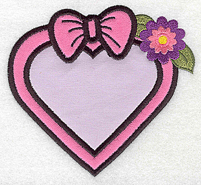 Embroidery Design: Framed heart with bow double applique 4.53w X 4.18h