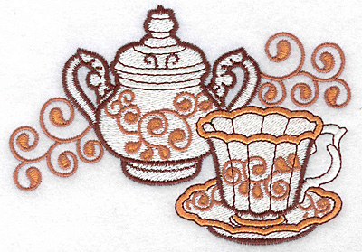 Embroidery Design: Teacup and sugar bowl large 5.00w X 3.48h