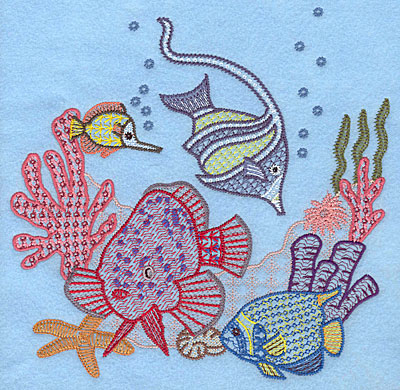 Embroidery Design: Underwater scene 1  7.80"h x 7.74"w