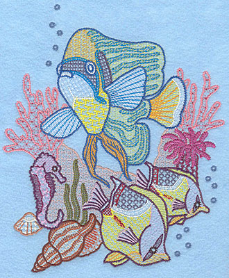 Embroidery Design: Underwater scene 2  9.20"h x 7.65"w