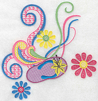 Embroidery Design: Flip-flop swirls and flowers large 6.78w X 6.97h