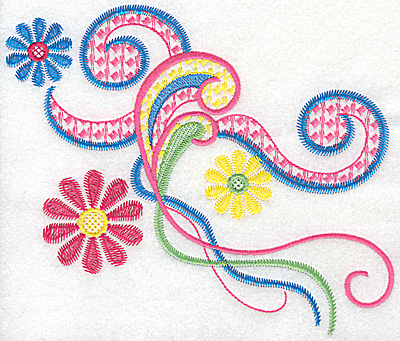 Embroidery Design: Flowers and swirls large 7.94w X 6.55h