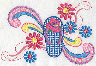 Embroidery Design: Hibiscus flip-flop and swirls large 9.21w X 6.23h