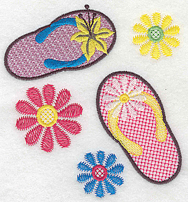 Embroidery Design: Flip-flops and flowers large 4.55w X 4.97h