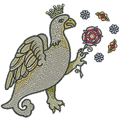 Embroidery Design: Tudor bird flower design 4.96w X 4.77h