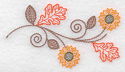 Embroidery Design: Single sunflower and oak leaf design 3.66w X 2.06h