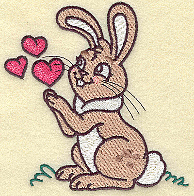 Embroidery Design: Bunny with three hearts large 4.93w X 4.98h