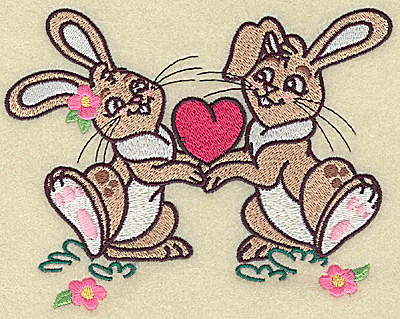 Embroidery Design: Bunnies holding heart 5.85w X 4.58h