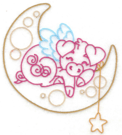 Embroidery Design: Flying pig on moon large 4.42w X 4.95h