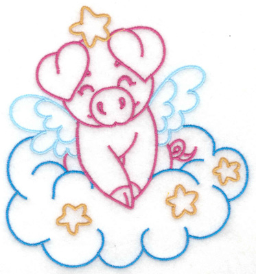 Embroidery Design: Piggy on a cloud large 4.58w X 4.95h
