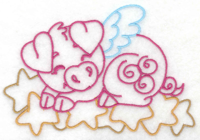 Embroidery Design: Flying pig on stars large 4.94w X 3.41h