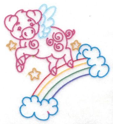 Embroidery Design: Flying pig over the rainbow large 4.47w X 4.97h