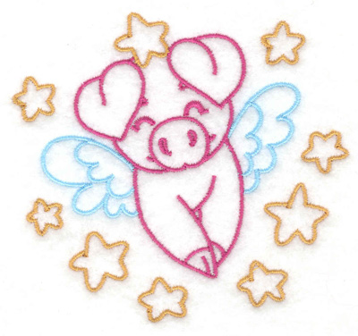 Embroidery Design: Pig amid stars 3.70w X 3.44h