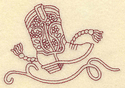 Embroidery Design: Redwork cowboy boot rope and swirl 3.88w X 2.64h