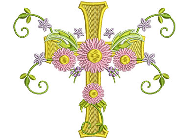 Embroidery Design: Floral Cross 4 5.13w X 4.42h