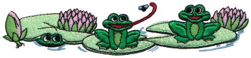 Embroidery Design: Frogs On Lilypads6.73" x 1.49"