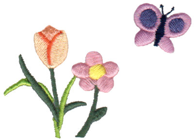 Embroidery Design: Spring Flowers & Butterfly3.34" x 2.37"