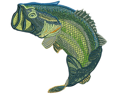 Embroidery Design: Large Mouth Bass Jumping Lg 5.50w X 5.31h