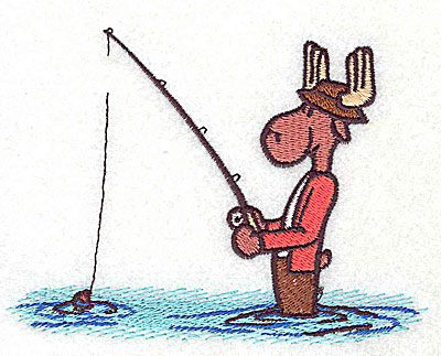 Embroidery Design: Moose fishing 4.69w X 3.50h