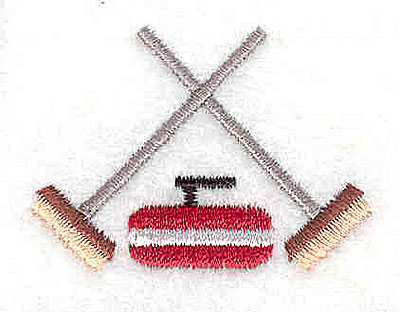 Embroidery Design: Curling rock with brooms 1.75w X 1.25h
