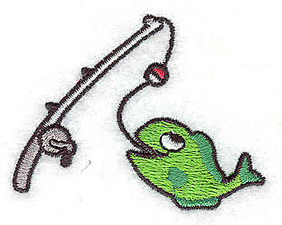 Embroidery Design: Fishing Rod With Fish1.75W x 2.25H