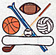 Embroidery Design: Assorted sports balls and equipment 3.56w X 3.38h
