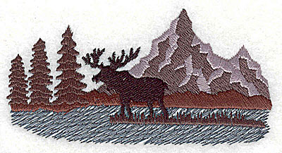 Embroidery Design: Moose with scenery 3.69w X 1.94h