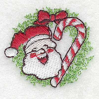 Embroidery Design: Santa Claus wreath and candy cane 1.56w X 1.44h
