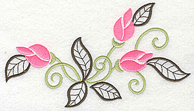 Embroidery Design: Rose buds with leaves 7.19w X 4.13h