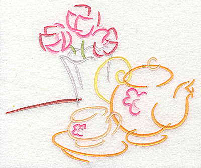 Embroidery Design: Teapot cup and vase 6.94w X 5.88h