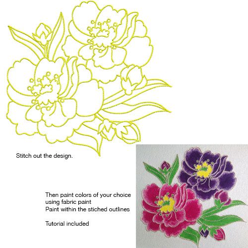 Embroidery Design: Stitch and Paint Flowers Large 8.13w X 7.63h