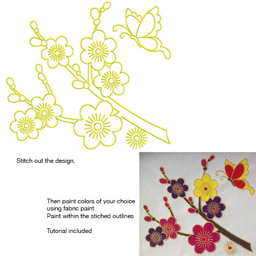 Embroidery Design: Stitch and Paint Cherry Blossoms Large 8.50w X 7.63h