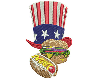 Embroidery Design: Hat and Food Lg 2.57w X 4.29h