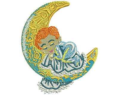 Embroidery Design: Sleeping Baby Moon Lg 2.88w X 3.52h