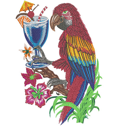 Embroidery Design: Parrot with Drink Jacket back7.84w x 11.31h
