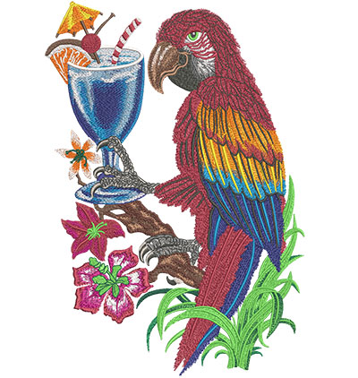 Embroidery Design: Parrot with Drink JB Lg9.02w x 13.02h