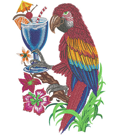 Embroidery Design: Parrot with Drink JB_L_LowDensity9.02w x 13.01h