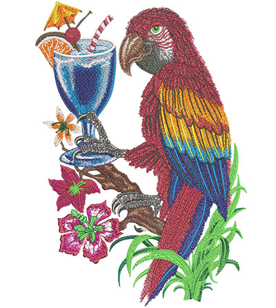 Embroidery Design: Parrot with Drink JB_LowDensity7.83w x 11.32h