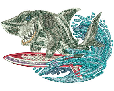 Embroidery Design: Shark Surfing Lg 5.99w X 4.03h