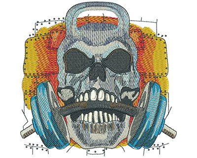 Embroidery Design: Kettle Bell Skull Chew Lg 5.57w X 5.53h