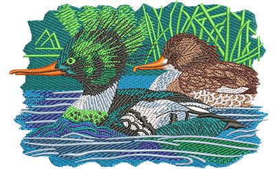 Embroidery Design: Merganzer Ducks Lg 6.05w X 3.90h