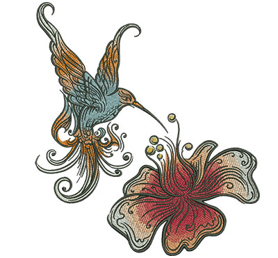 Embroidery Design: Hummingbird & Flower Lg 8.85w X 10.20h
