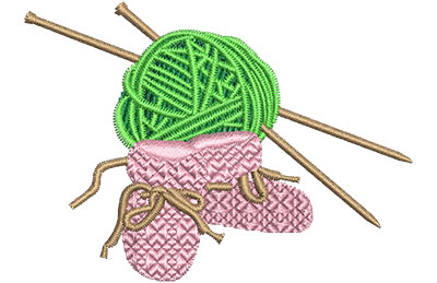 Embroidery Design: Booties And Yarn Lg 3.97w X 2.91h