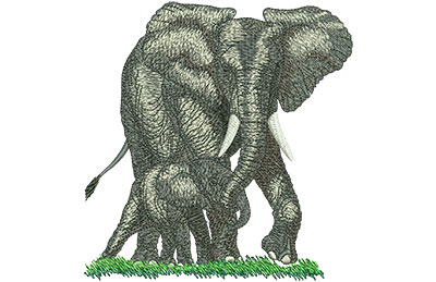 Embroidery Design: Elephant With Baby Lg 4.81w X 5.08h