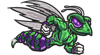 Embroidery Design: Cartoon Flying Wasp Mascot Lg 4.53w X 2.92h