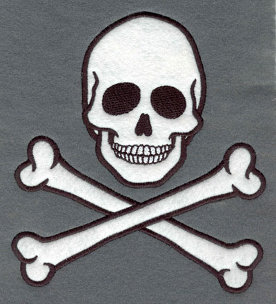 Embroidery Design: Skull with Cross Bones Applique6.49w X 7.22h