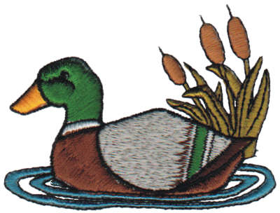 Embroidery Design: Swimming Duck with Cattails3.18" x 2.36"