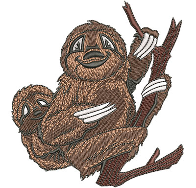 Embroidery Design: Sloth With Baby Lg 4.18w X 4.52h