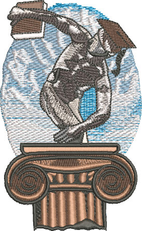 Embroidery Design: Discus Student Statue Lg 2.95w X 4.78h