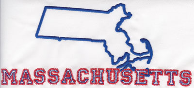 Embroidery Design: Massachusettes Outline and Name3.48" x 8.03"